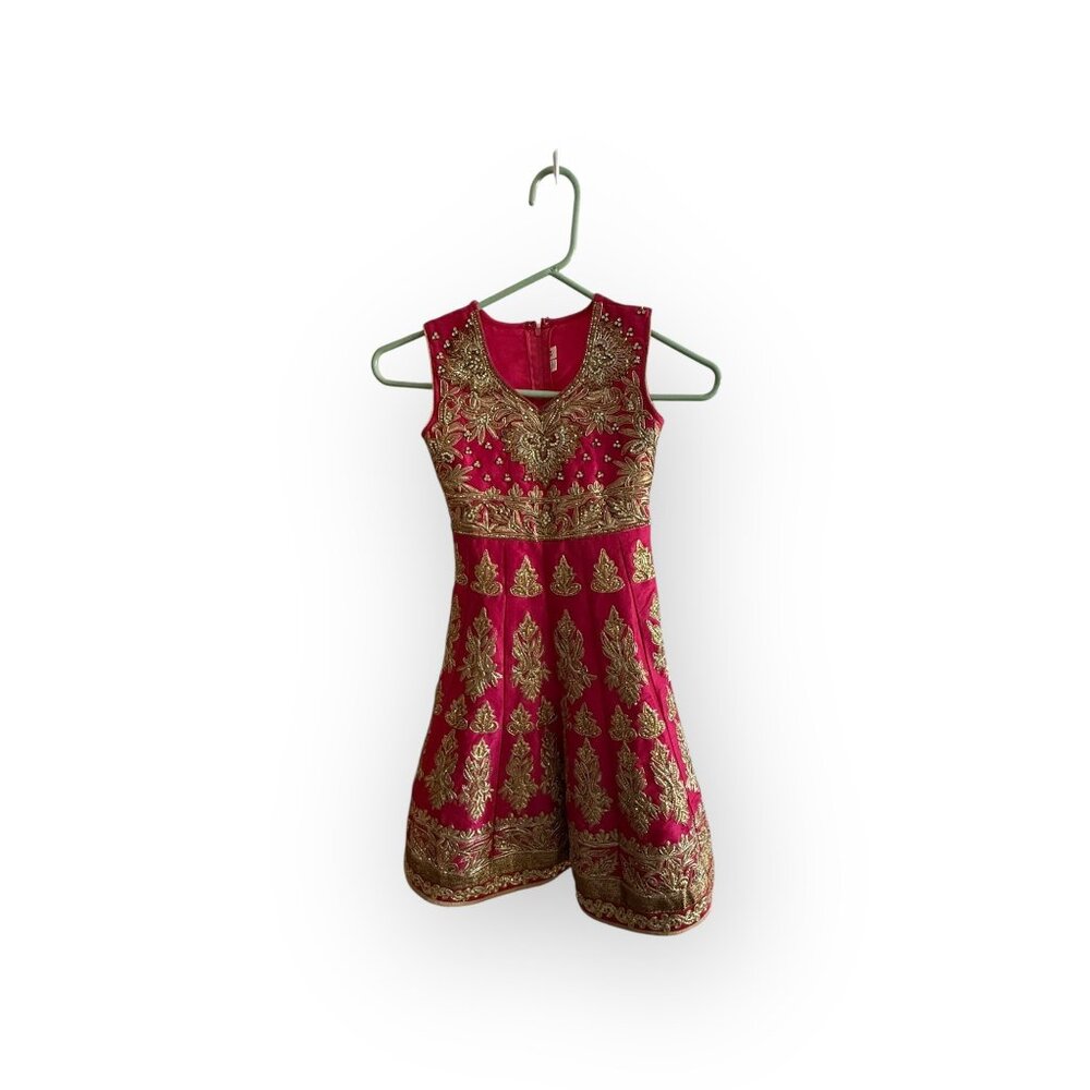 Girls Traditional Reddish Pink Embroidered Dress – Size 24/Girls 6- Festive Occa